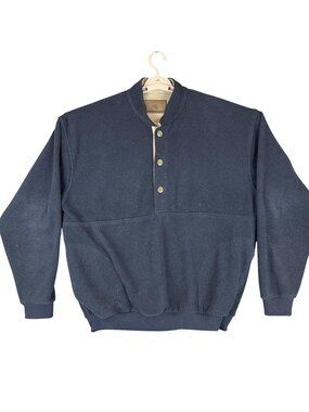 Clearwater Outfitters Mens L Navy Blue 1/4 Button Fleece Pullover Warm Casual